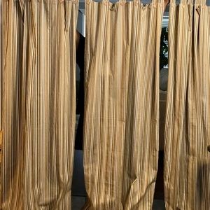 Brown/Cream Striped Curtain Panels with Button Accented Tops 82”Lx41”W x3 Panels